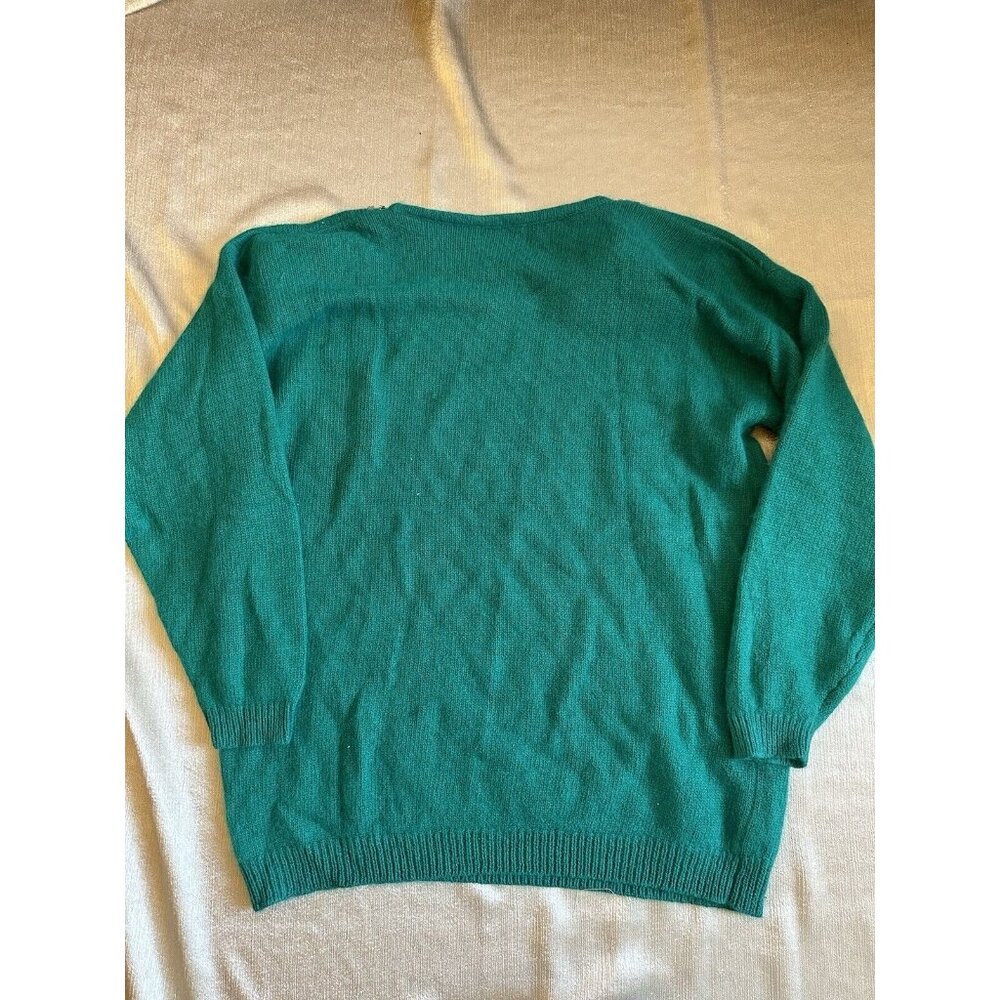 NEW Vtg Santoria Green Beaded Pearls Angora Beaded Sweater Sz Large SOFT - Picture 9 of 9